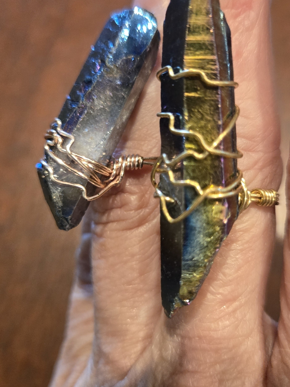 2 Iridescent Blue Titanium Quartz Wire-Wrapped Pendant - Picture 3 of 4